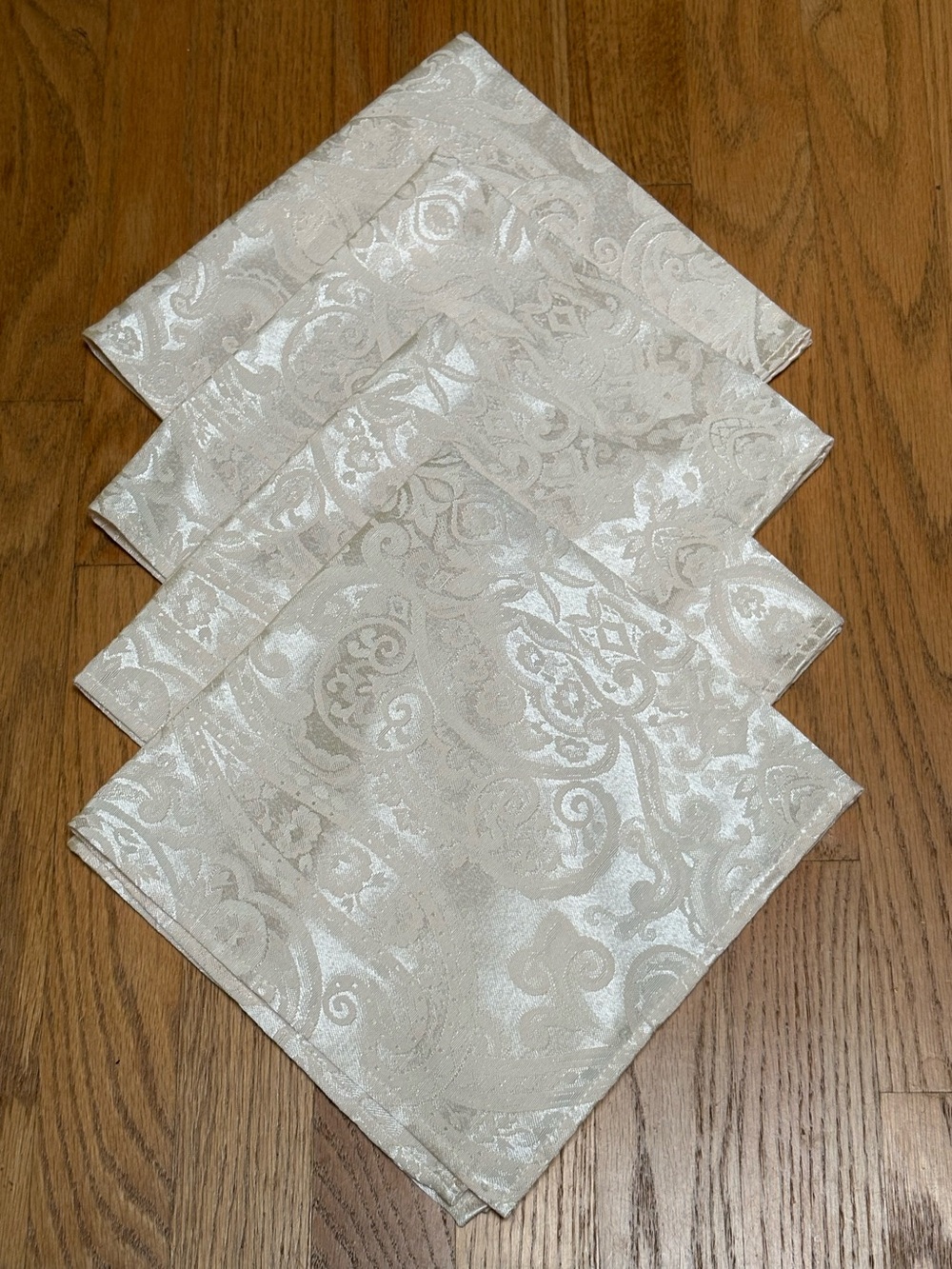 Ralph Lauren Cotton Blend Napkins Paisley Damask Cream  Parchment New